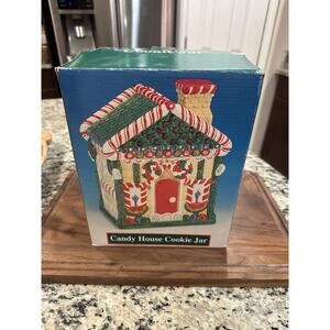 Christmas Gingerbread House Cookie Jar Ceramic In Original Box Xmas Baking